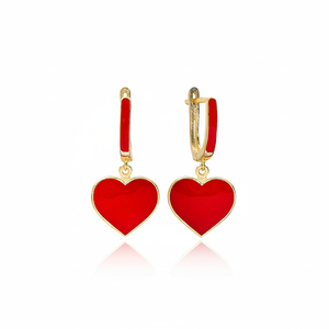 Boucles d'oreilles pendantes en émail rouge avec motif coeur en gros turc en argent sterling 925 fabriqué à la main bijoux fins pour femmes - Product Image 2