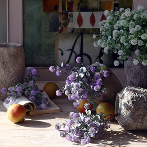 Fleur artificielle Yihua Floral Art à cinq branches, effet boule de feu, en soie, blanc, rose, violet clair, ornement décoratif pour salon - Product Image 5