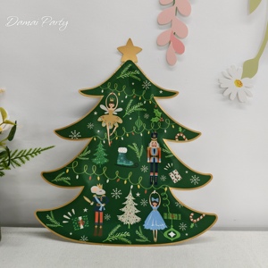 Décoration de Noël DAMAI, maison en pain d'épices avec arbre de Noël, ensemble de vaisselle jetable, assiettes en papier, gobelets, serviettes de Noël - Product Image 3