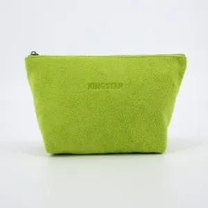 Wholesale Customized Travel Small Green Cosmetic Bag Towel Ladies Make Pouch