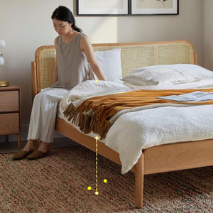 Moderne einfache Massiv Eichenholz Doppelbett Nordic Style Rattan Head <span class=keywords><strong>Log</strong></span> Style Schlafzimmer möbel für kleine Wohnungen - Product Image 6