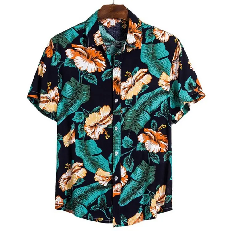 Nueva llegada de camisas de vacaciones para hombres Camisas casuales de un botón camisas salvajes impresas blusas de manga corta Camisa Resort
