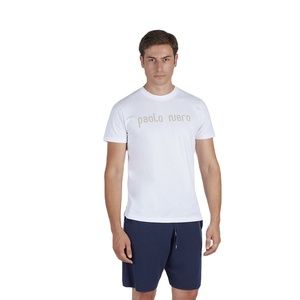 เสื้อยืดผู้ชายแบบลำลองทำจากอิตาลีเสื้อ100% แขนสั้นผ้าฝ้ายสีขาวธรรมดาและผ้าเจอร์ซีย์คอกลมลายพื้น - Product Image 1