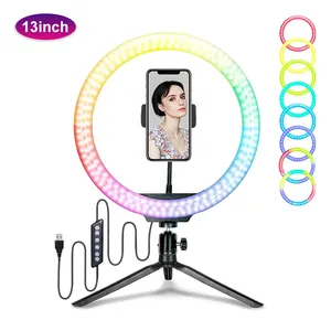 13inch Photographic Lighting LED Dimmable RGB Flashing Lamp Makeup Selfie Ring Fill Light MJ33 with Tripod Stand for tik tok