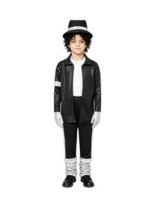 Costume de star pop pour enfants HP, tenue de danse classique pour garçons Michael avec chapeau, veste à paillettes, ensemble pantalon pour Halloween, cosplay, fête costumée - Product Image 2