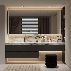 Mueble de Baño Combinado con Tocador, Gabinete Integrado, Espejo LED Inteligente, Lavabo de Cerámica Impermeable <span class=keywords><strong>IPX4</strong></span>, Sala de Maquillaje - Product Image 3