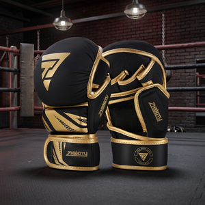 Matt 7oz Black UFC MMA <b>Gloves</b> Golden Fight PU Leather <b>Moisture</b> Wicking Sparring Grappling <b>Gloves</b> Size L Customizable Universal - Product Image 3