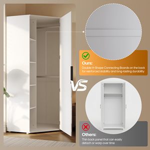 Armoire moderne blanche SENYU avec porte miroir à charnières, meuble de chambre autoportant, style minimaliste, poignée en métal - Product Image 5