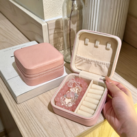 Boîte de rangement portable en cuir de luxe léger pour femme, accessoire de voyage multicouche en plastique et lin, doublée de velours avec fermeture éclair