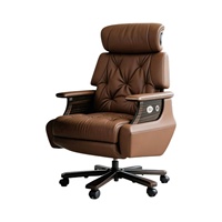 Chaise de bureau exécutive ergonomique de luxe minimaliste moderne avec dossier haut, soutien lombaire, hauteur réglable et pivotante en cuir