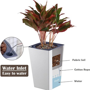 Jardinière carrée moderne à motif de briques 3D pour intérieur/extérieur, grande jardinière en plastique avec <span class=keywords><strong>arrosage</strong></span> automatique - Product Image 2