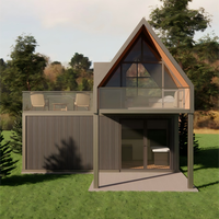 Villa Prefabricada de Acero de Alta Calidad de 2 Pisos con Campana Europea, Personalizable, Aislada, Resistente al Viento, con Techo Triangular Tipo Sándwich Impermeable