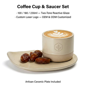 Juego de Tazas de Café de Cerámica con Logotipo Personalizado Kingze, 100 ml, 180 ml, 230 ml, Juego de Tazas de Espresso y Capuchino con Platillo para Cafetería y Restaurante - Product Image 1