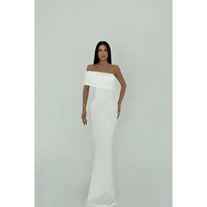 Robe de bal Vanya blanche à une manche, taille empire, silhouette trapèze, en polyester, tailles XS à XL, pour soirée - Product Image 3