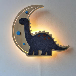 Lámpara de Pared Infantil de Madera con Forma de Dinosaurio, Decoración de Pared con Capas de Tela de Fieltro, Funciona con Pilas AA, Lámpara de Pared de Alta Calidad para Habitación Infantil - Product Image 1