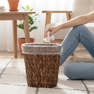 ตะกร้าใส่ขยะสานมือทรงกลมสีน้ำตาลกาแฟ แบบตั้งพื้น ทำจากหวาย สำหรับจัดระเบียบห้องนอนและห้องครัว - Product Image 1