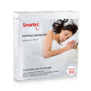 Sprei elastis penutup kasur tahan air ukuran Full Queen King kemasan serat bambu 50 putih dewasa polos rajutan - Product Image 2