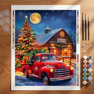 Kit <span class=keywords><strong>Pittura</strong></span> con Numeri Camion Rosso <span class=keywords><strong>Vintage</strong></span> Notte di Natale Fienile Neve <span class=keywords><strong>Pittura</strong></span> Acrilica Fai da Te su Tela per Adulti Principianti 16x20 Pollici - Product Image 6