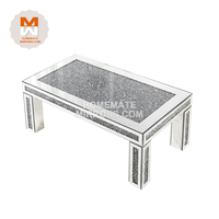 Table basse classique pour salon avec plateau en verre et miroir en diamant concassé