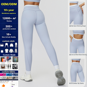 Leggings de yoga et de sport moulants, style européen et américain, avec étiquette personnalisée, taille haute, pour la course et le fitness, avec ceinture côtelée - Product Image 2