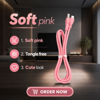 Kabel Micro-USB Pengisian Cepat PVC Pink untuk Komputer, Ponsel, Earphone, Perangkat Android, Smartwatch & Mobil