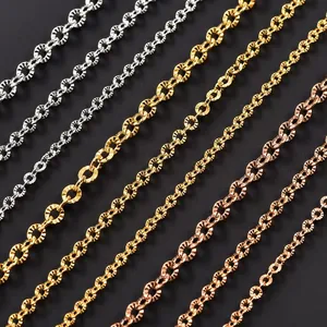 Chaîne de clavicule en acier inoxydable doré, maillons Rolo brillants et gaufrés, 2/3/4 mm, collier pour femmes et hommes, cadeau de bijoux - Product Image 1