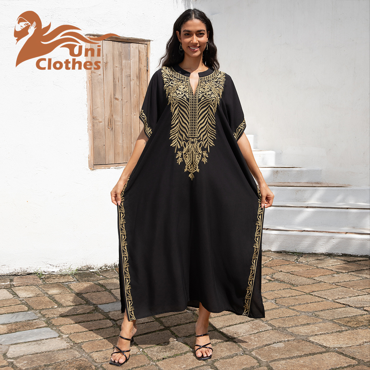 Elegant Black and Gold Abaya Dress for Muslim Women Elegant Black and Gold Abaya Dress for Muslim Women