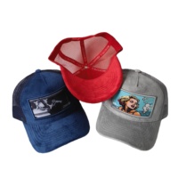 Casquette Trucker en Velours Personnalisée en Gros, 5 Panneaux, Broderie 3D, Patch Appliqué Sportif, Noire
