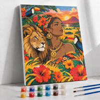 Peinture numérique DIY par numéros, motif animal, 40x50cm, Femme et Lion, Kit d'art sur toile pour adultes, Décoration intérieure
