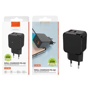 Caricatore da rete - caricatore USB e Type-C da 25W in colore nero, con design compatto ed efficiente per la ricarica rapida di - Product Image 1