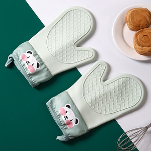 Heat Resistant <b>Silicone</b> Oven Mitts 28cm Cotton Lined Non Slip <b>Baking</b> Gloves - Product Image 1