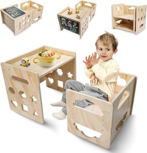 Juego de Mesa y Silla para Niños, Juego de Mesa y Silla de Madera para Niños de <span class=keywords><strong>1</strong></span> a 3 Años, con Pizarra - Product Image 1