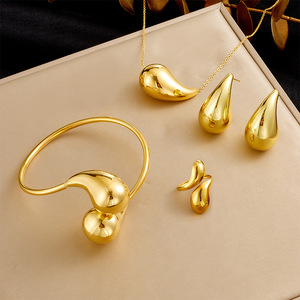 Stainless Steel Teardrop Jewelry <b>Set</b> Gold Color Irregular Shape Unisex Fashion <b>Bracelet</b> Necklace Earrings - Product Image 1