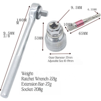 Jeu de douilles universelles multifonctionnelles réglables 3/8" avec rallonge et clé à cliquet hexagonale, 3 pièces, 10-19 mm