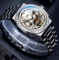 Montres mécaniques lumineuses en acier pour hommes, avec calendrier complet et design similaire au Flywheel, fabriquées en usine pour marque privée