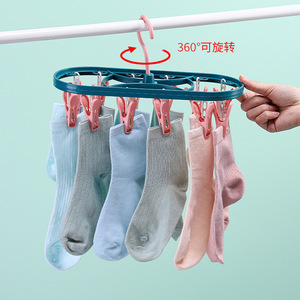 Tendedero de Plástico con 12 Pinzas, Diseño Redondo para Calcetines y Ropa Interior, Organizador de Ropa Tipo Gancho para Uso Doméstico - Product Image 3