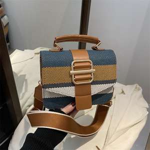 Sac à main rétro rayé pour femme, sac bandoulière en toile de cuir à carreaux - Product Image 2