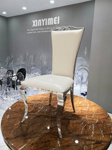 सस्ती आरामदायक सफेद पु चमड़े पार्टी स्टेनलेस स्टील कुर्सी खाने की मेज सेट के लिए 4 कुर्सियों - Product Image 4