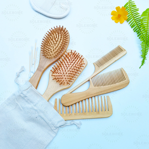 Eco-Friendly Shower <strong>Bamboo</strong>+Silicone Paddle Hair Brush <strong>Set</strong> Customized Size for Thick-Thin-Curly Hair Dry Bathroom <strong>Washing</strong> Case - Product Image 2