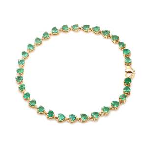 14K Oro Sólido en forma de corazón verde esmeralda piedra preciosa con cuentas pulsera de cadena de eslabones diseño minimalista hecho a mano joyería de piedra natal - Product Image 6