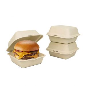 Caja de Pulpa de Bambú Biodegradable con Logotipo Personalizado, Contenedores de Hamburguesas Tipo Concha, Contenedor de Alimentos Desechable para Restaurante - Product Image 1