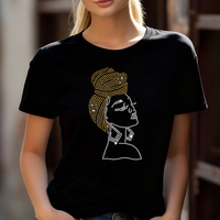 Transfert thermocollant personnalisé en strass noir brillant motif Afro Girl pour t-shirts et sweats à capuche