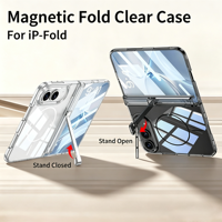 Étui magnétique transparent pour iPhone Duo Fold avec béquille rétractable, protection de la charnière, antichoc, coque pliable pour téléphone portable