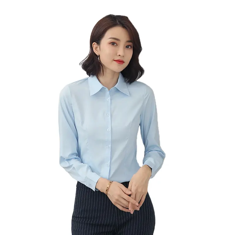 Wholesale of women's solid color shirts long sleeved professional clothing business slim fitting and non ironing tops
