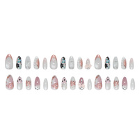 Faux ongles en forme d'amande faits à la main, roses, avec nœud floral et pois, réutilisables, pointes d'ongles pour nail art, prix usine OEM
