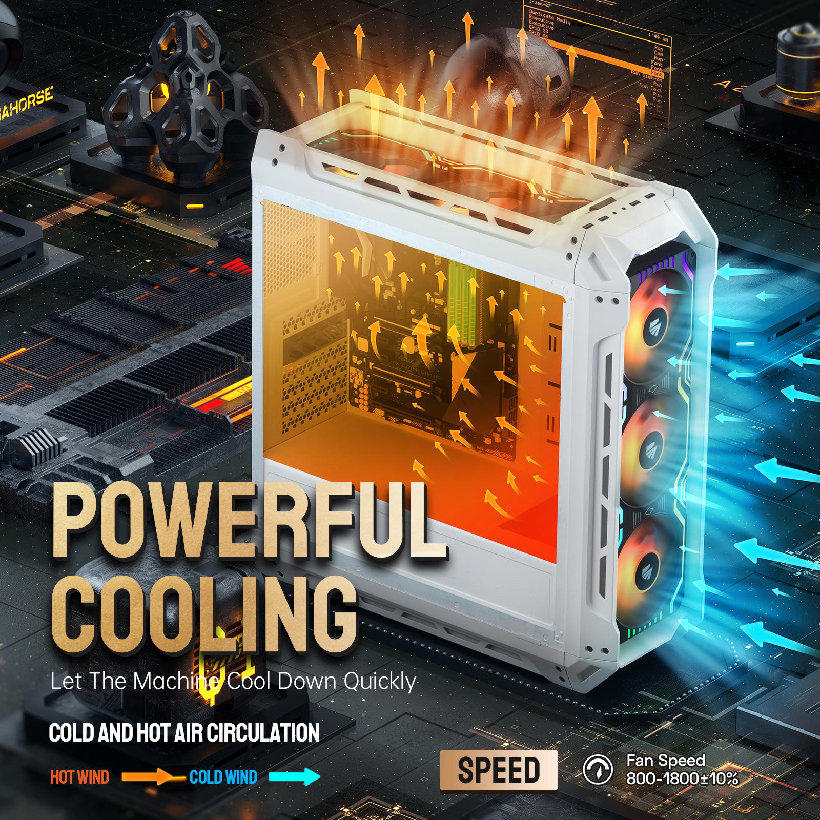 AsiaHorse ARGB PC ファン 白 計10枚(吸気4、排気6) 斜めに配置された