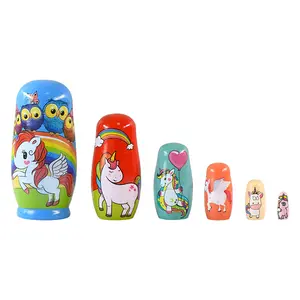 Búp Bê Bằng Gỗ Giá Thấp Tùy Chỉnh 6 Cái Unicorn Matryoshka Búp Bê Cho Kid Quà Tặng