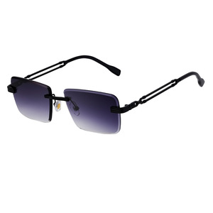 Gafas de sol sin montura personalizadas para hombre, protección UV400, patillas metálicas, lentes de PC negras, estilo Instagram, gafas de sol para conducir. - Product Image 3