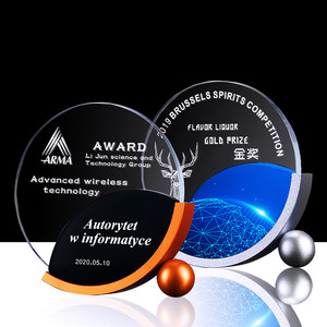 Placa de Honor Redonda de Cristal, Trofeo Moderno con Base de Metal Dorado en Forma de Media Luna para <span class=keywords><strong>Embajador</strong></span> de la Cultura Empresarial - Product Image 2