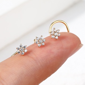 TOPOSH 14K 골드 크리스탈 CZ 보석 코 나사 피어싱 L 벤드 모양 핀 링 스터드 쥬얼리 - Product Image 4